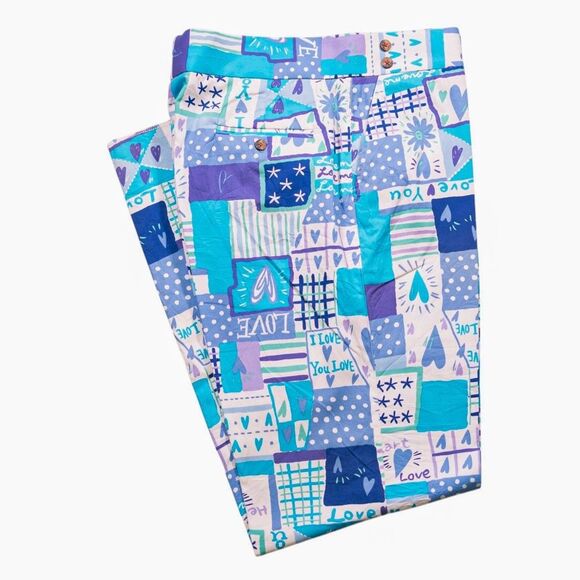 Mens 36 Gurkha Pants Blue Purple Patchwork Trousers Flat Front Straight Fit